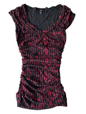 Express Rouched Flattering Red & Black Top Women's Size XS